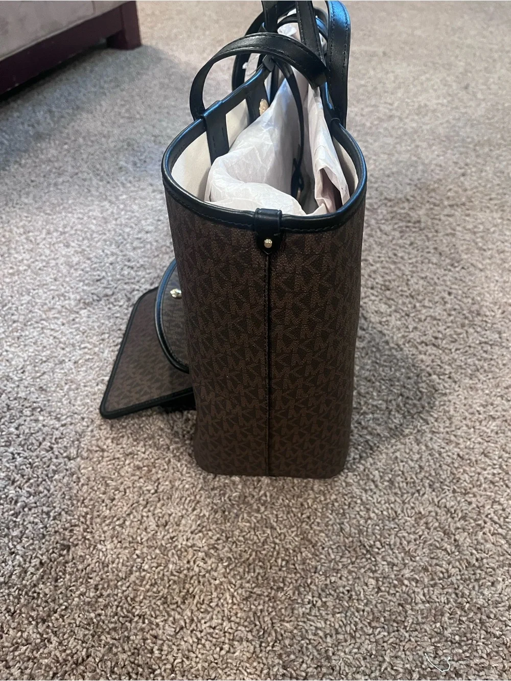New Michael Kors Large Eliza Media Open Tote Leopard Studded Logo Charm Pouch